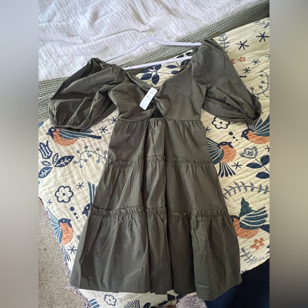 Olive Express Cut Out Puff Sleeve Dress